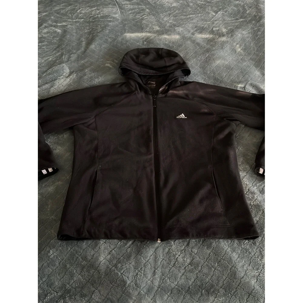 Adidas Reversible Windbreaker Fleece Hoodie Black White Stripe Mens Medium